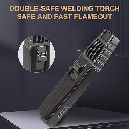 Miniatura 4 de Encendedor de butano, soplete de soldadura, estilo oro caoba, linterna de cocina recargable, resistente al viento, llama ajustable, soplete solar