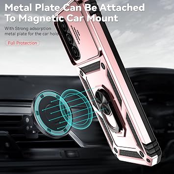for Samsung Galaxy A14 5G Case with Screen Protector & Camera Lens Cover, [Military Grade] 16FT Drop Tested, Magnetic Kickstand Rugged Shockproof Protective Case for Samsung A14 5G, Rose Gold