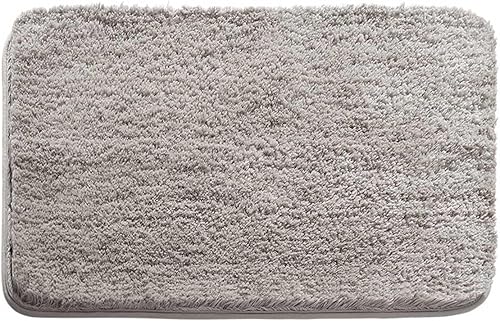 Tapetes de baño suaves y gruesos súper absorbentes, de microfibra, color sólido, antideslizante, para baño y cocina (gris claro, 18 x 24 pulgadas)