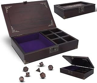Dice tray 2 in 1 - dnd dice tray with metal dice set - dice box & storage organizer | DND dice holder for RPG Table Games - dice storage for Dungeons & Dragons Players