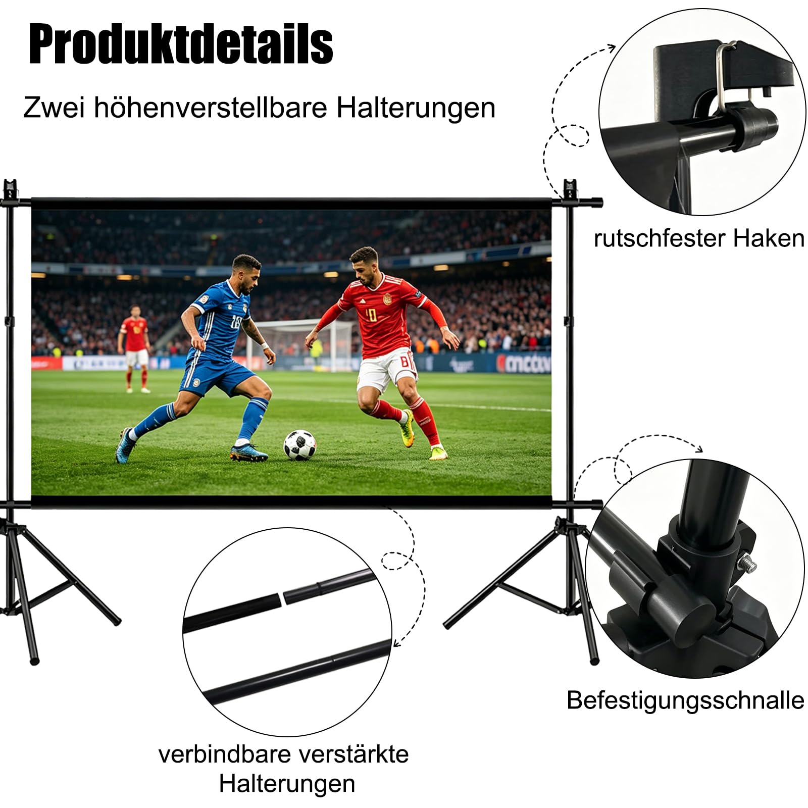 Projektor-Leinwand mit Ständer, 120"(266 x 148 cm) 16:9 4K HD Faltbare Waschbare Beamer Leinwand mit Stativ, 2-in-1 Wandmontage & freistehende Outdoor-Filmleinwand für Heimkino, Hinterhof, Camping