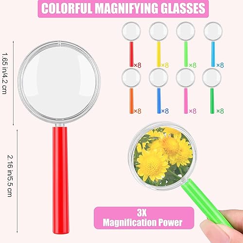 Miniatura 2 de Elcoho Paquete de 16 lupas de plástico coloridas para recuerdos de fiesta, juguetes educativos con bolsa de almacenamiento, 8 colores