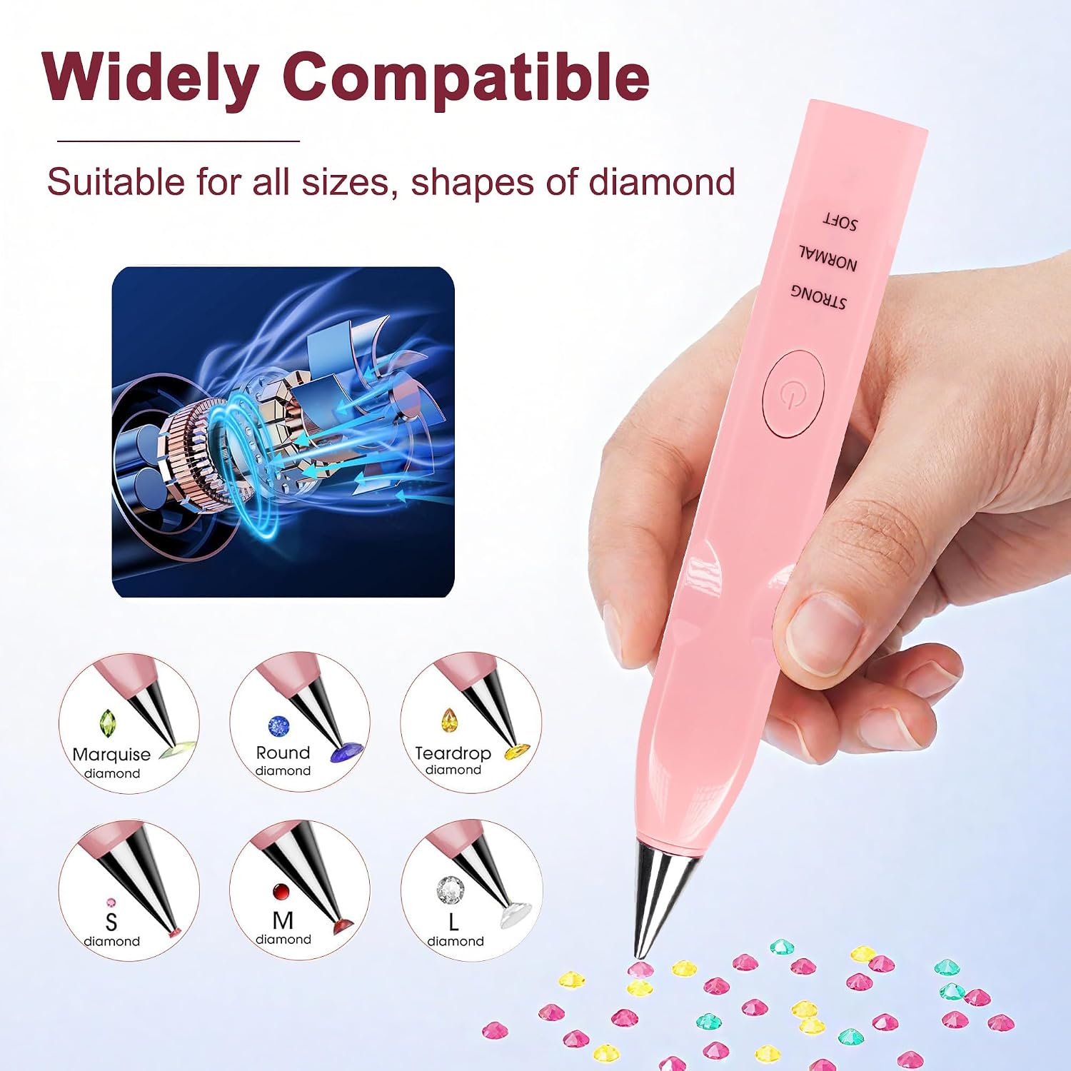 NIZAPT Vacuum Diamond Art Pen Electric Diamond Painting Pen no Wax Needed Wireless Diamond Art Accessories Kit for Gifts DIY Art Beginners Improves The Efficiency of Diamond Art Creation - Pink