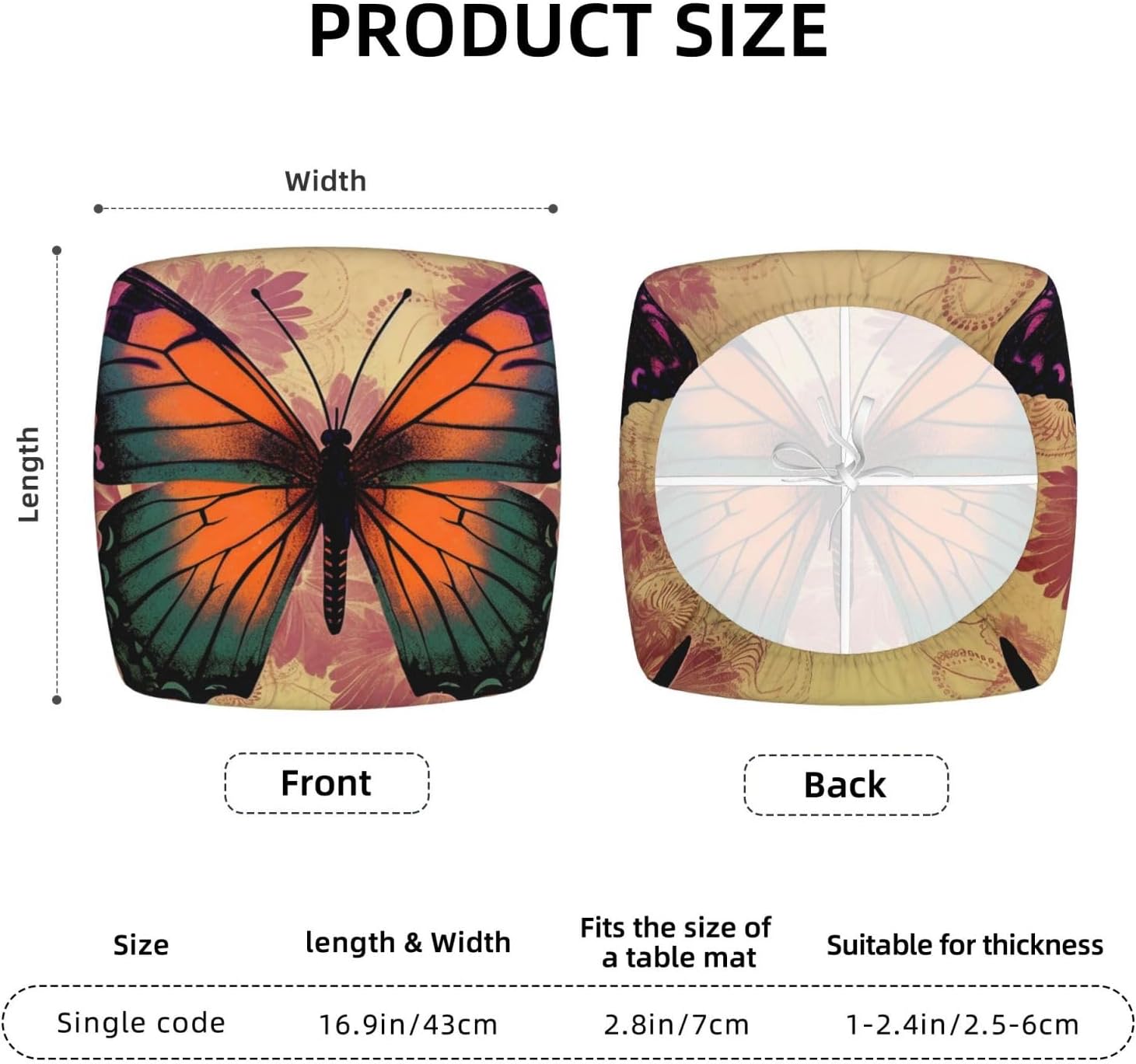 Chair Seat Covers set of Four Pieces Square Chair Covers Washable Seat Slipcovers Vintage Butterfly Cushion Cover Removable Cushion Slipcover for Dining Chairs Chair Protectors Cover for Home Kitchen