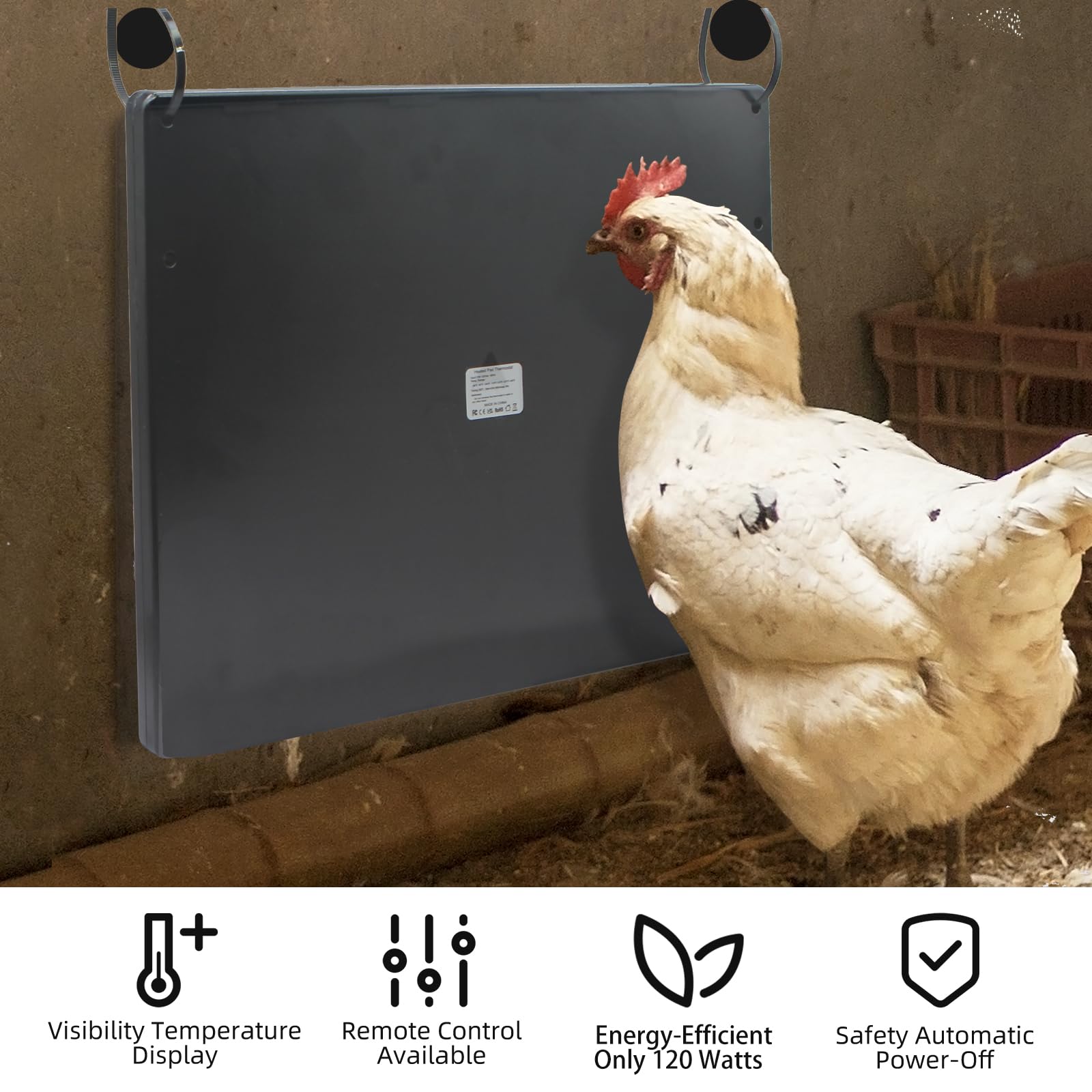 MQUPIN Hühnerstall Heizung & Wärmeplatte 2-in-1, 120W, Beidseitig Heizbar, 5–80°C Temperaturregelung, 24h Timer – Für Küken, Enten, Hunde, Katzen