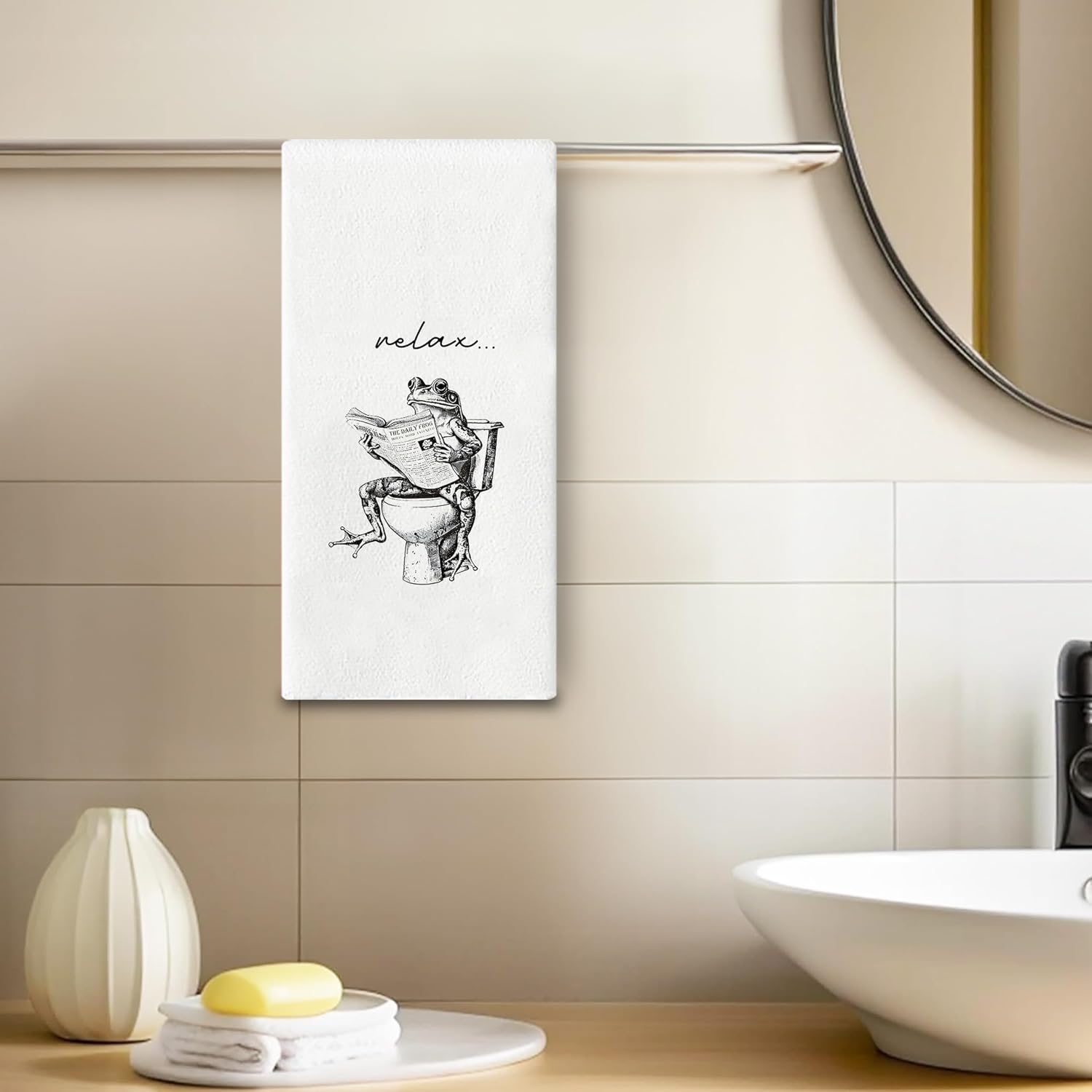 Funny Frog Hand Towels - Frog Bathroom Decor, Funny Decorative Towels for Bathroom 16x24 Inch - Image 3
