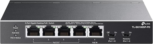 TP-Link TL-SG1005P-PD 5-Port Passthrough Gigabit Ethernet Switch Γ’β¬β 1 PoE++ in @90W, 4 PoE+ Output up to 66W, Plug & Pl