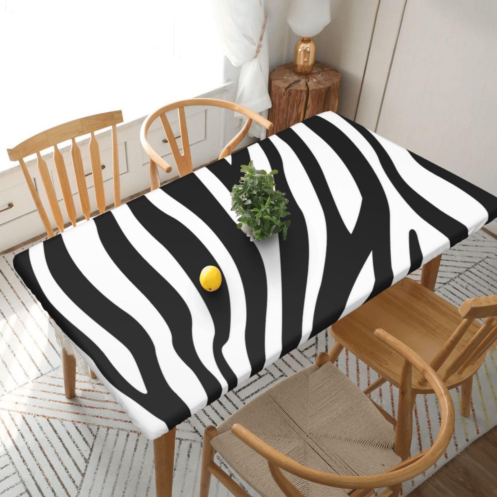 DCEHGEW Elastic Fitted Rectangle Tablecloth for 5ft Tables, Zebra Print Printed Oilproof & Washable Fabric Picnic Table Cloth Table Covers