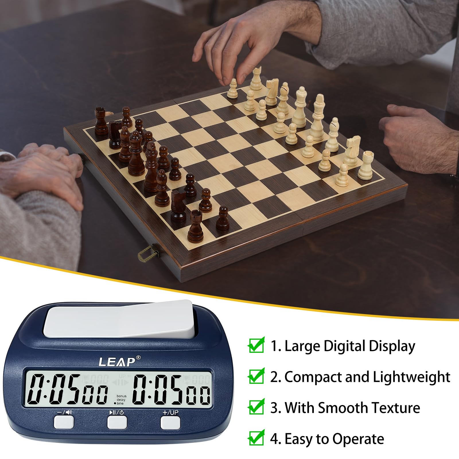 Orologio Digitale Per Scacchi Con Modalità Bonus, Ritardo E Conto Alla Rovescia – Display Ampio, Leggero E Portatile (Giallo) - 2