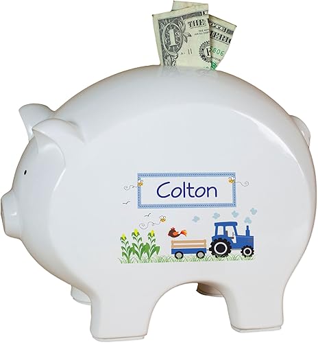 Miniatura 2 de Alcancía personalizada para niños (tractor azul)