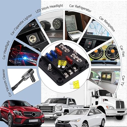 Miniatura 6 de deemars Bloque de fusibles de 12 V, caja de fusibles impermeable de 6 vías con indicador LED para carro de golf automotriz de 12 V24 V, camión,