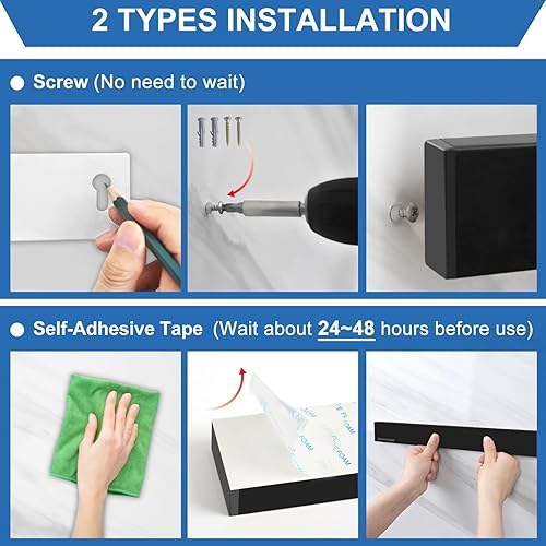 Miniatura 4 de Soporte magnético para cuchillos de pared de 17 pulgadas, tira magnética de cuchillo negro sin taladrar con 3 ganchos, tira magnética para cuchillos