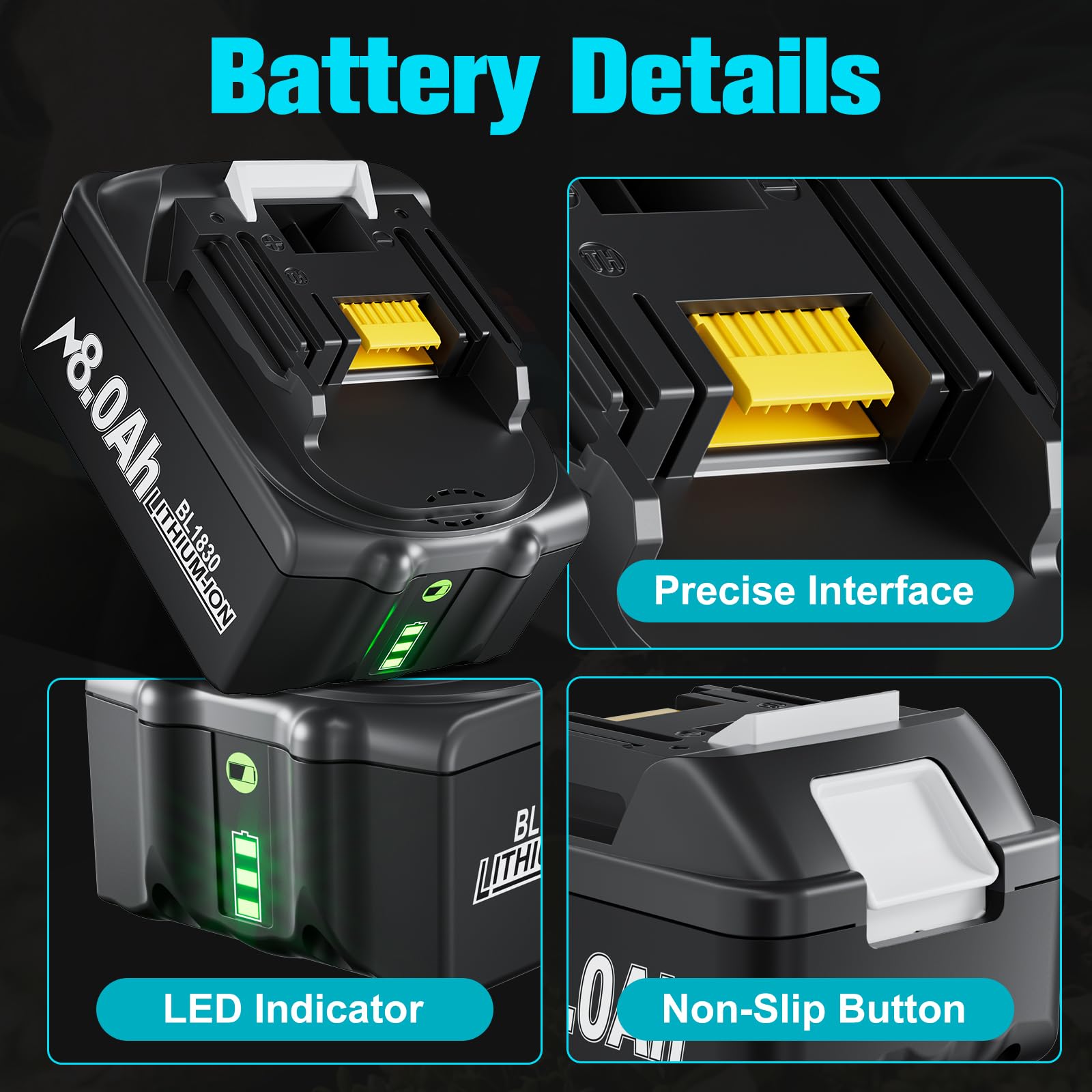 4X 8.0Ah Remplacement pour Makita Batterie 18V LXT Li-ION Batteries | Compatible avec Makita BL1860B BL1860 BL1850B BL1850 BL1845 BL1840B BL1830B BL1830 avec Indicateur LED