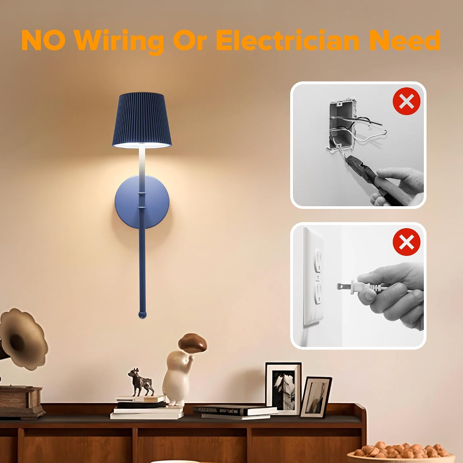 LUTEC Cordless Wall Sconces Set of 2, 5200mAh Wireless Rechargeable Battery Operated LED Wall Lamps, 3 Color Stepless Dimming Portables Lightings for Wall Painting/Living Room/Bedroom/Hallway Decor
