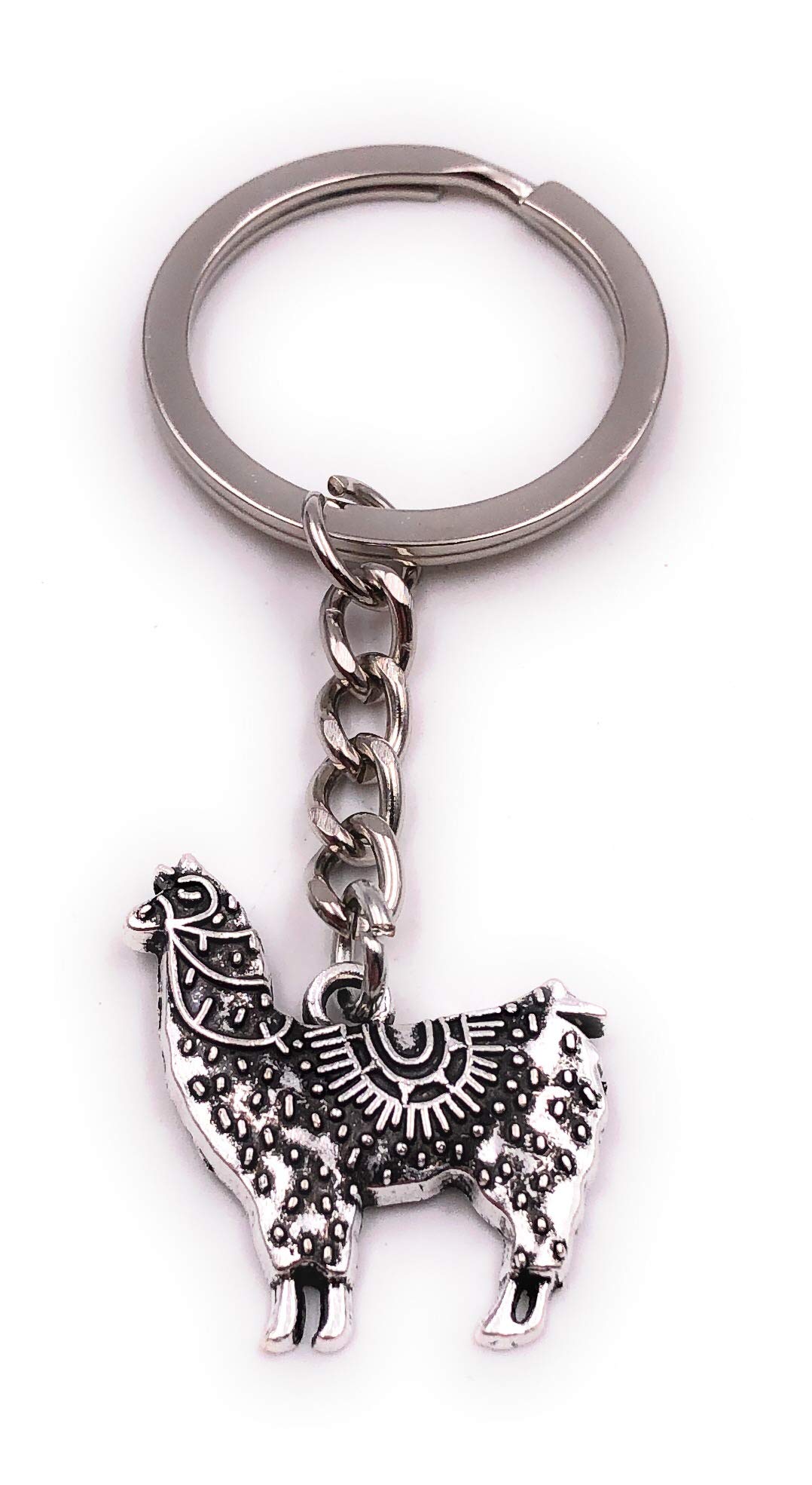 H-Customs Alpaca Pattern Camel Desert Animal Antique Silver Keychain Pendant
