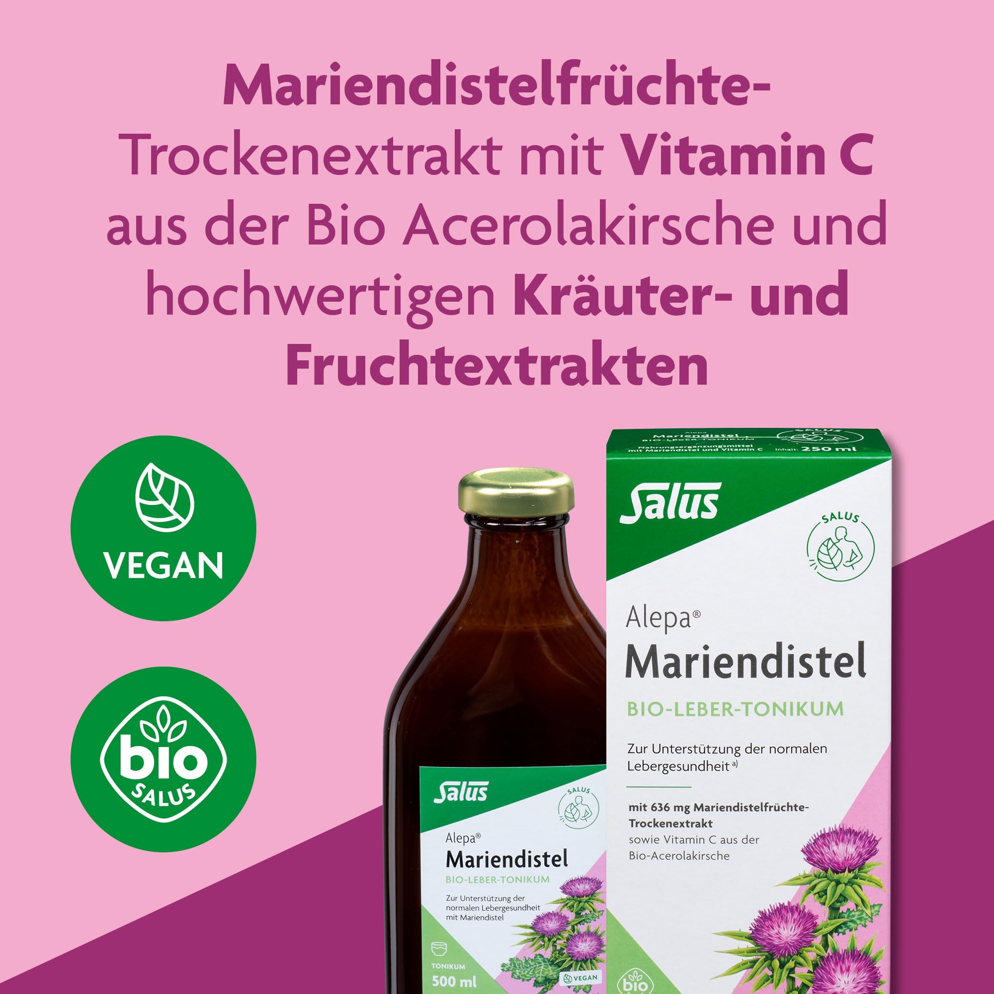 Salus Alepa Mariendistel Bio-Leber-Tonikum – 1x 500 ml - zur Unterstützung der normalen Lebergesundheit mit Mariendistel – mit Vitamin C - vegan - bio