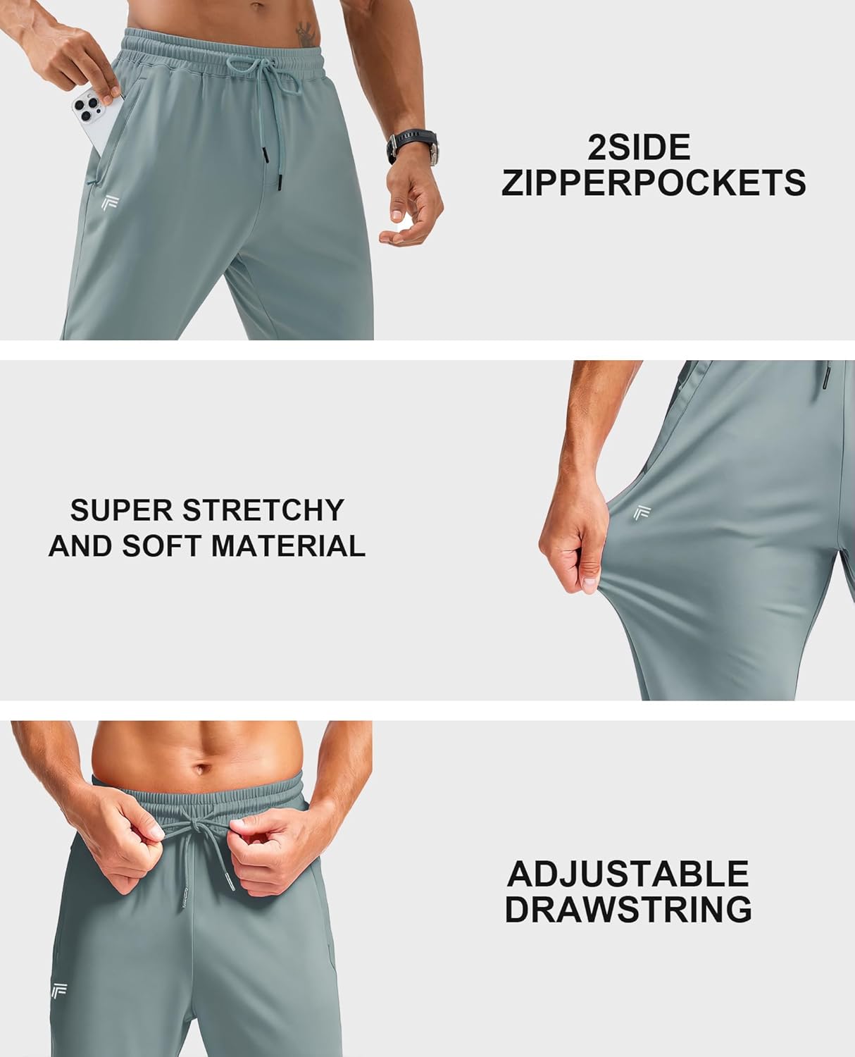 Mens Fleece Lined Joggers with Zipper Pockets, Water Resistant Winter Sweatpants for Hiking, Running, Gym - Image 5