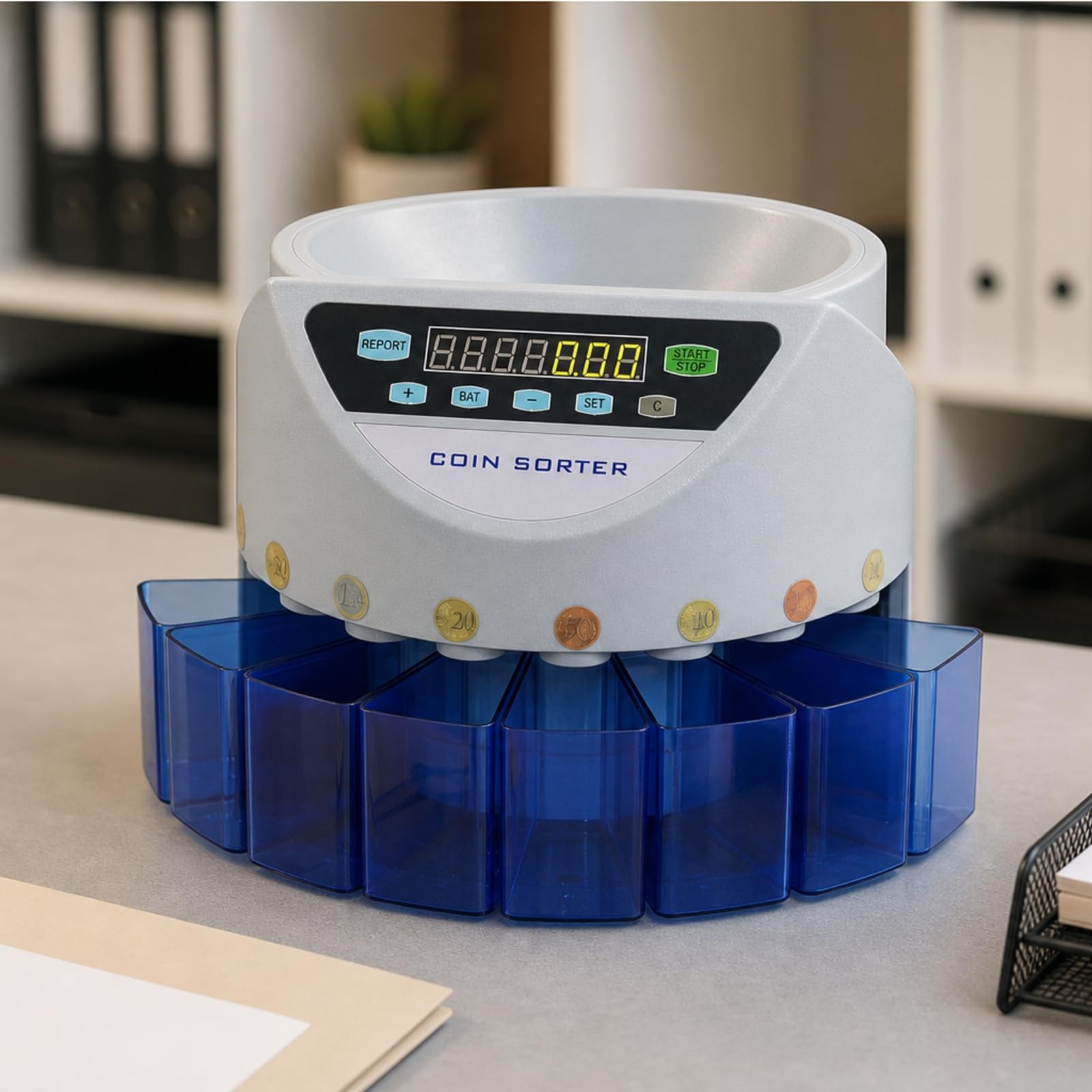 predolo Contamonete Elettronico Preciso Selezionatrice di Monete Euro Rapido Macchina Contamonete con Display per Negozianti