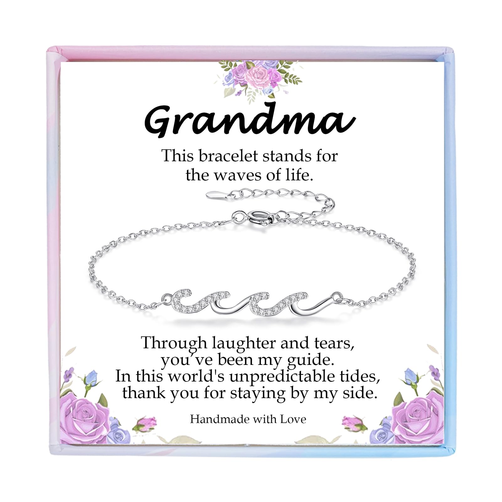 Gifts for Women Christmas Birthday, Silver Wave Bracelets for Woman Mom Wife Grandma Daughter Granddaughter Friend Sister, The Waves of Life We've Through Together Mothers Day Graduation Gift