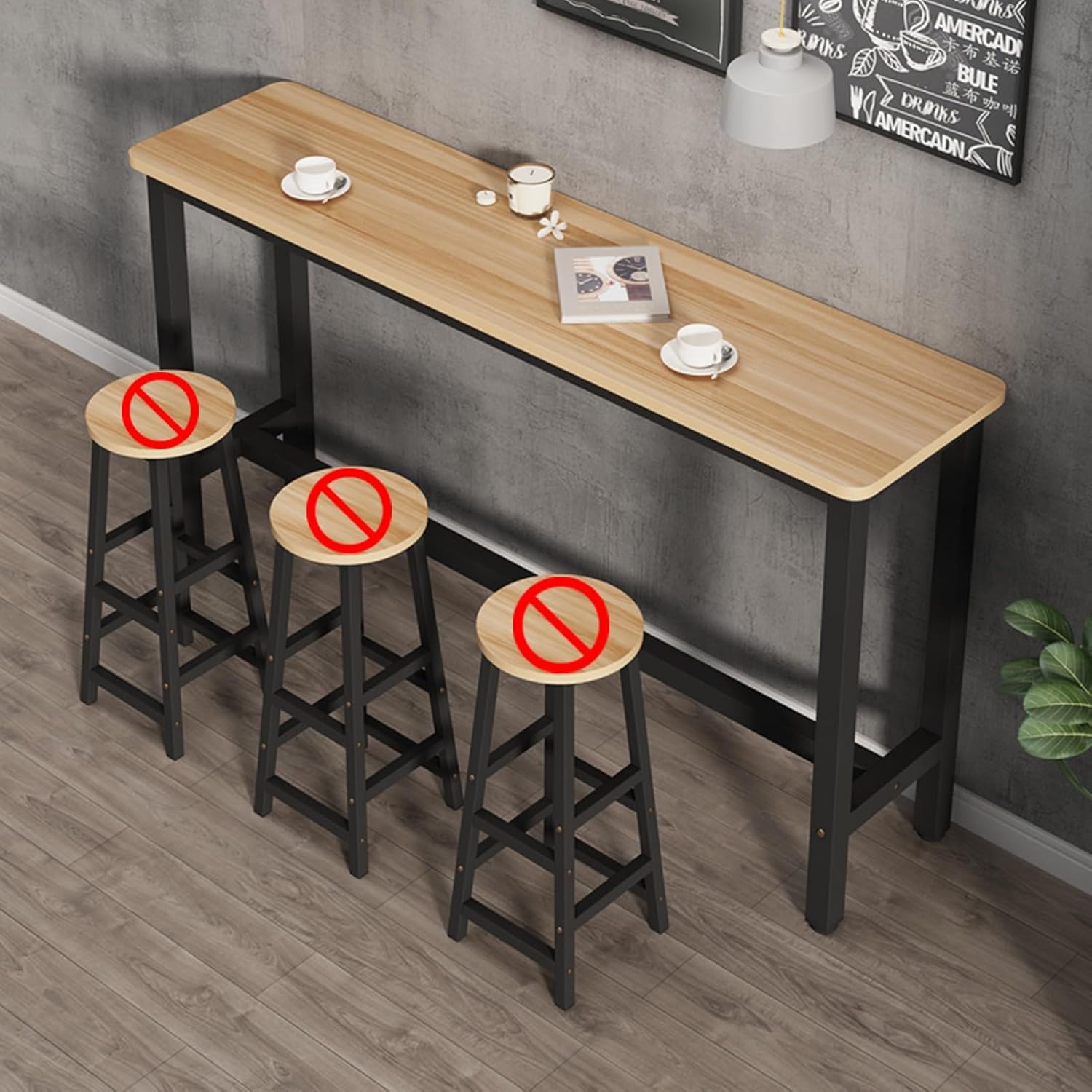 YVYKFZD Home Bar Table, Rectangle Bar Height Table, Industrial Dining Table with Metal Trestle Base, Narrow Farmhouse Breakfast Table Bistro Table, Table Only(Light Walnut,39.3"x15.7"x39.3")