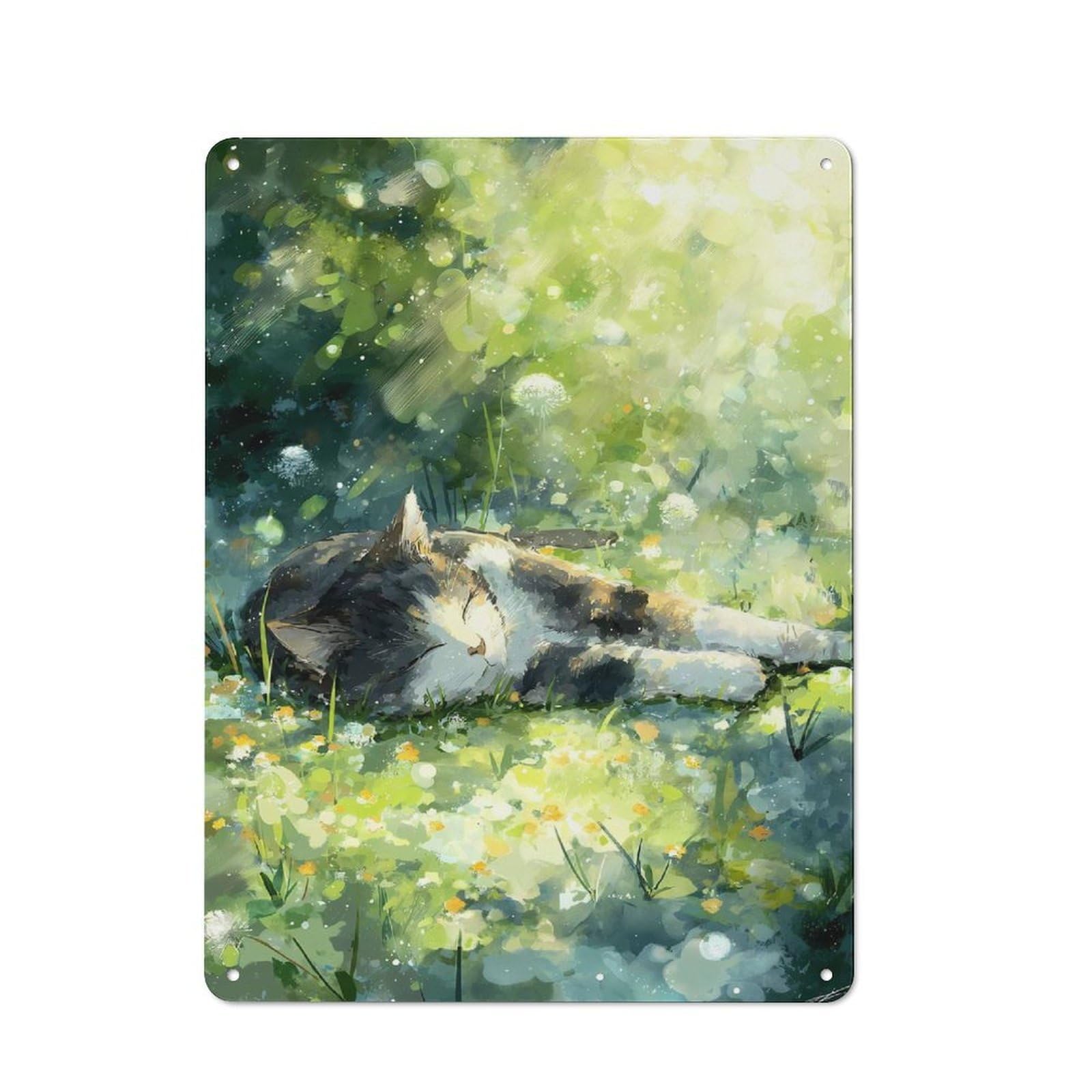 Junmoney Style-23 Cat Sleeping In A Sunny Meadow Vintage Metal Plaque 40X30cm For Hobby Room Or Studio, Suited To Hobby Room Decor Fans