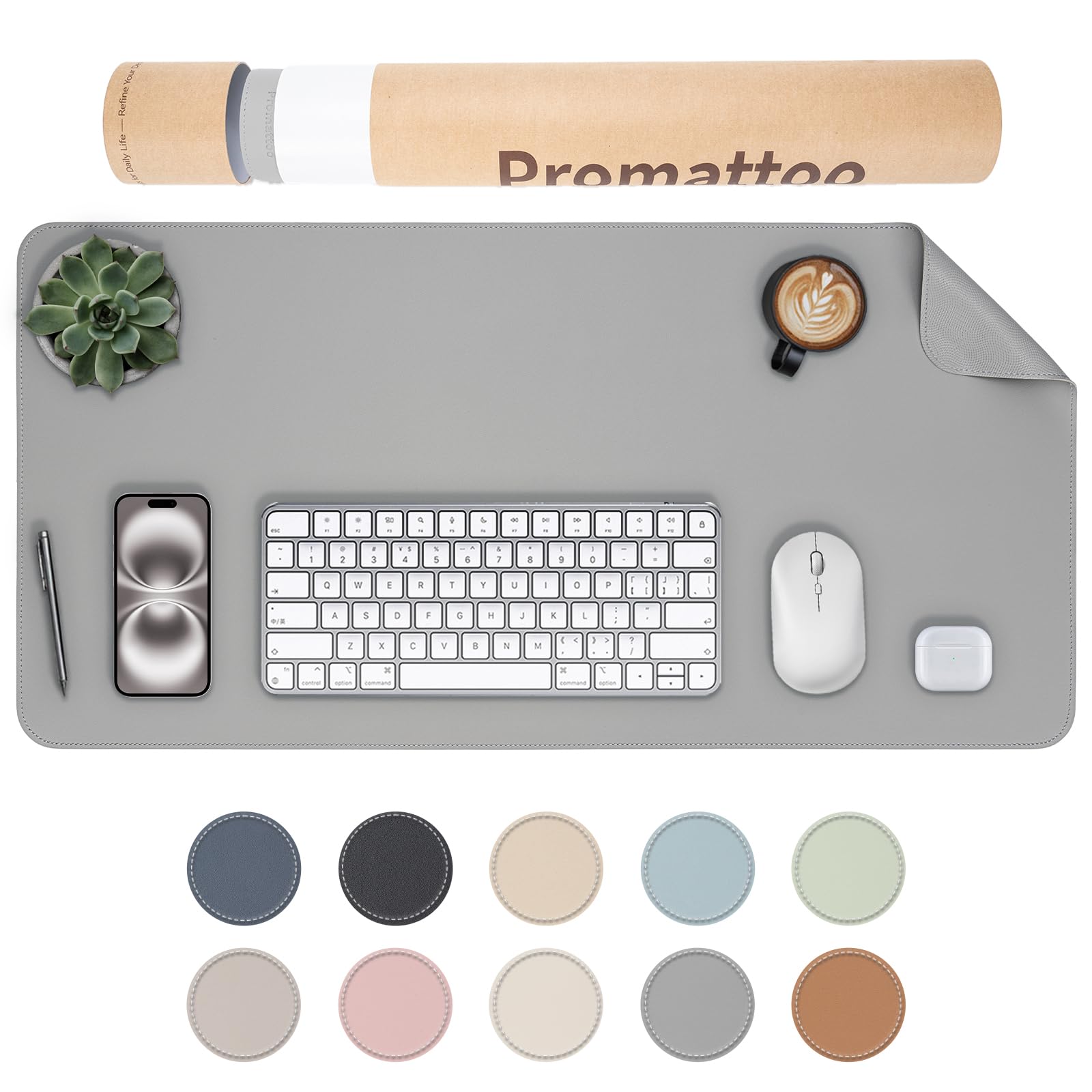 PROMATTOO XXL Schreibtischunterlage aus veganem Leder – Rutschfest, geruchsfrei & wasserabweisend – Edle Laptop-Matte mit Geschenkverpackung für Büro, Homeoffice & mehr – Keine störenden Kanten!