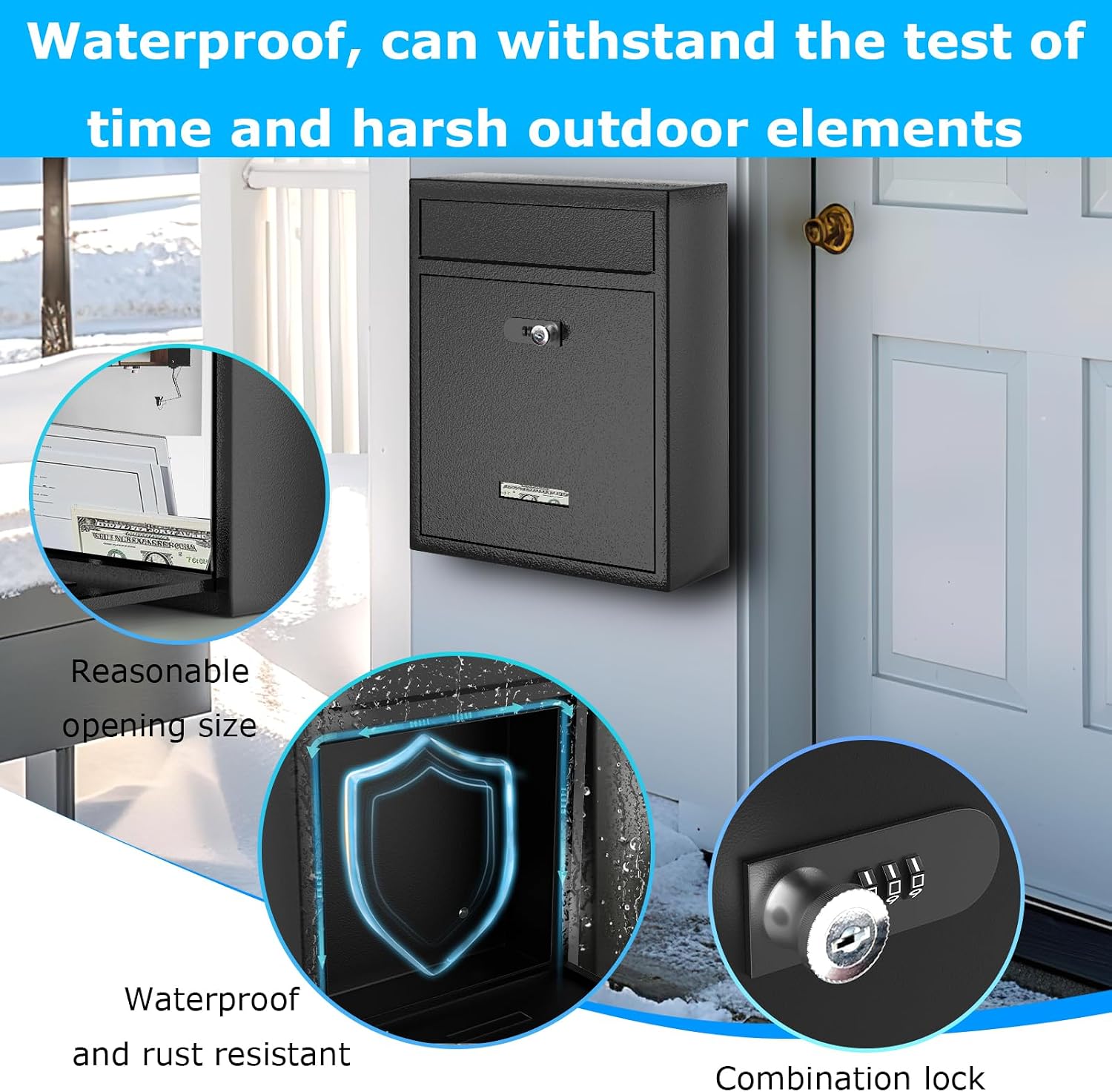 Wall Mount Mailbox (Upgraded Design), 16 Inch Metal Mailbox with Key and Password Combination Lock, Waterproof Wall Mount Mailboxes for Outside, Security Drop Box with Transparent Window…
