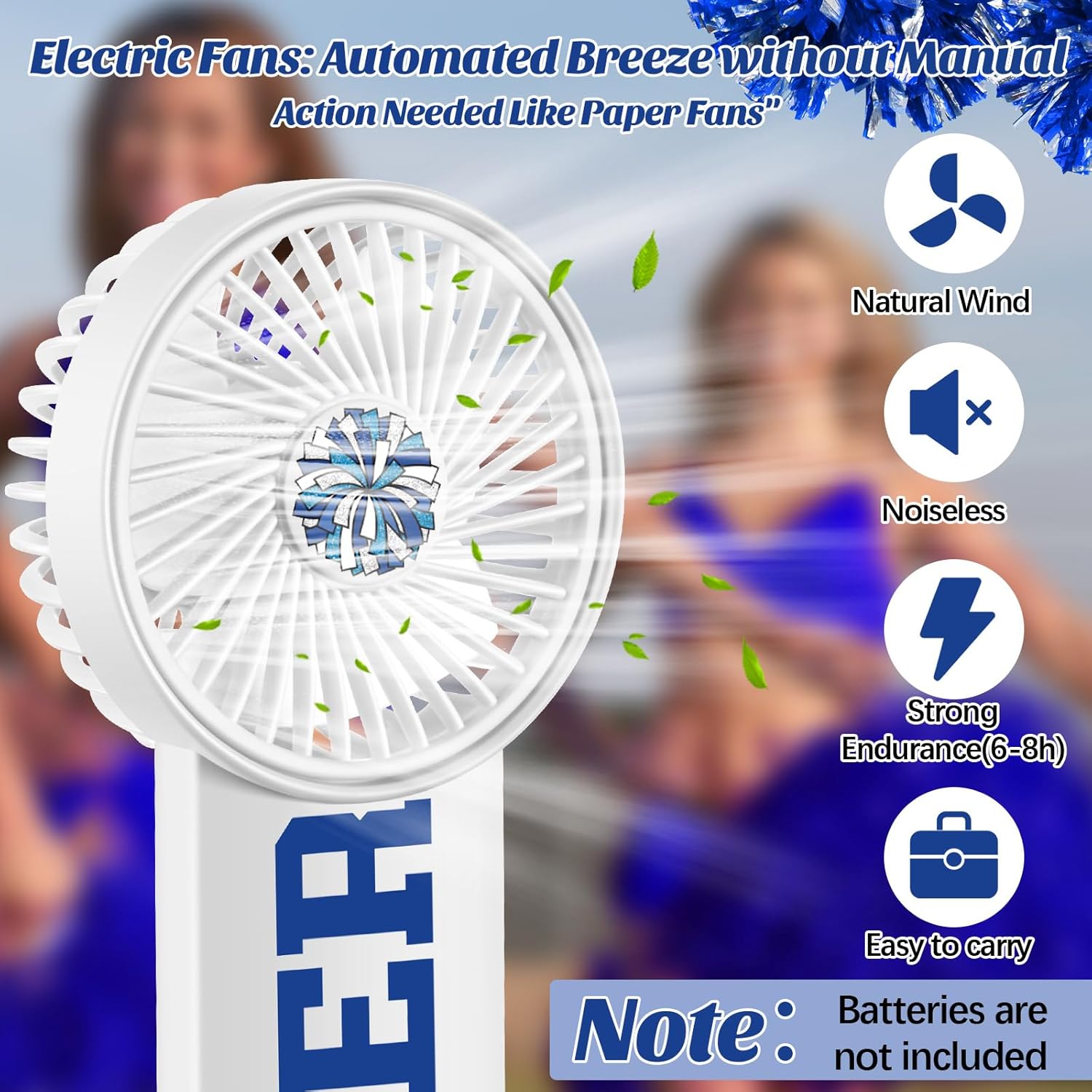 Retisee 12 Pcs Cheer Gifts Bulk for Team Cheering Hand Fans Bulk Cheer Gifts for Cheerleaders Battery Operated Electric Cheering Squad Handheld Fans Cheerleading Accessories for Women(Blue)