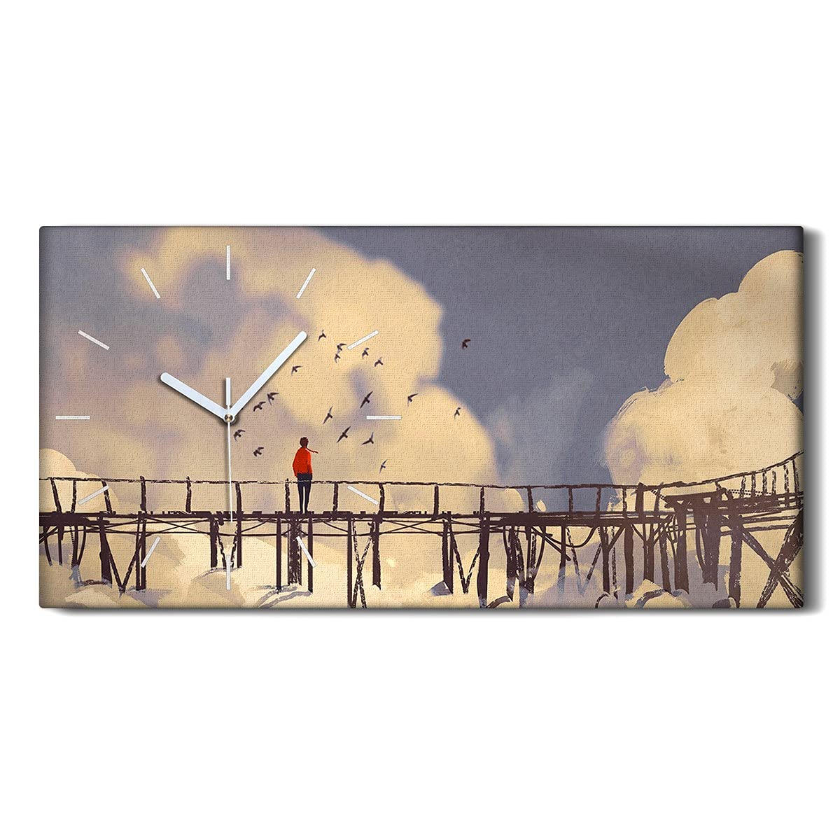 Horloge sur toile decoration salon et chambre tableau moderne homme sur pont