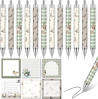 Sabary 18 Pcs Stationery Set, 12 Aesthetic Pens & 6 Sticky Notes, Valentines Gifts, Baby Shower Party, Cute Office School Supplies, Gifts for Women Students Nurses Teachers Coworker(Mallard Duck)