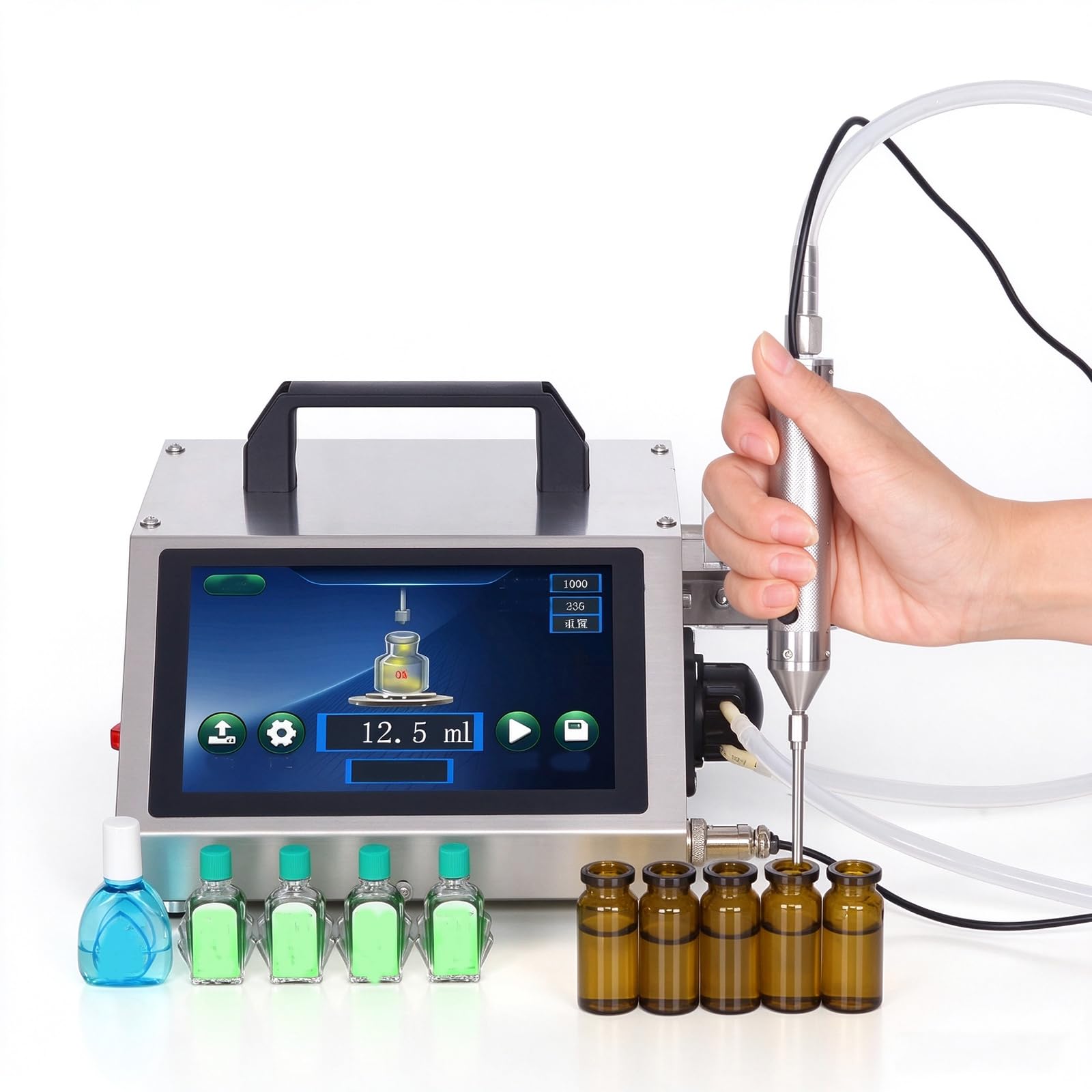 Macchina Riempitrice Automatica Per Liquidi, Riempitrice Digitale Per Bottiglie Con Touch Screen E Ugello Di Riempimento Manuale, Dispenser Di Precisione Per Piccoli Volumi Di Liquidi, Tre