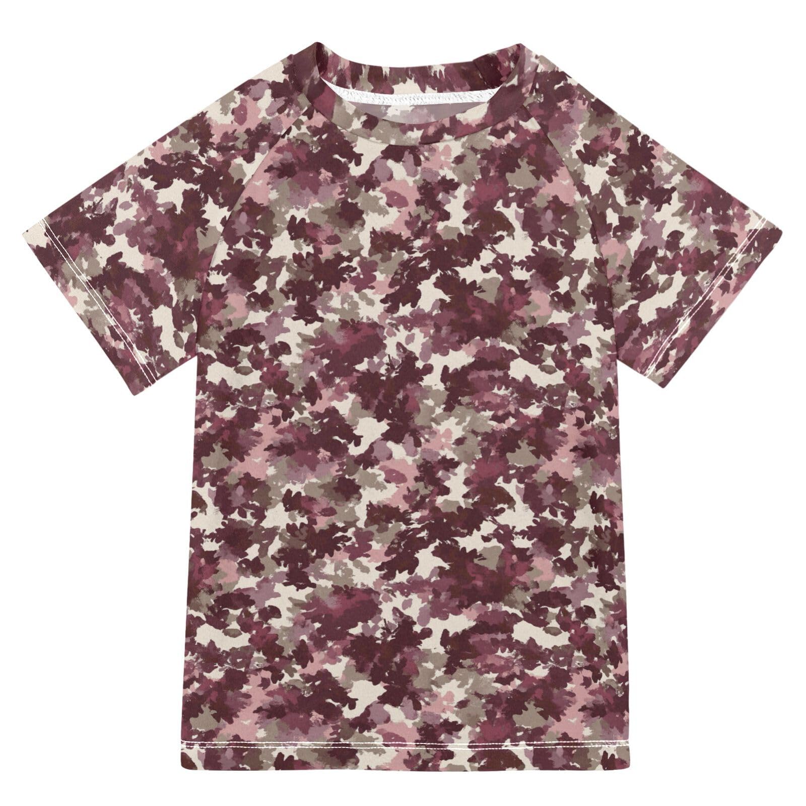KLL Boy Bathing Suit Short Sleeve Rash Guard Boys 5T Army Camouflage Burgundy Camouflage