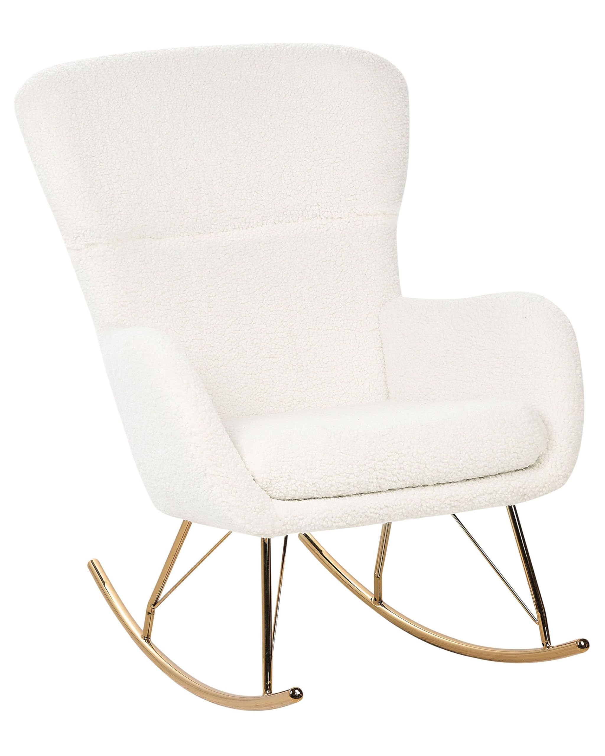 Beliani Schaukelsessel Bouclé Stoff weiß/Gold Schaukelstuhl modern elegant edel Anaset