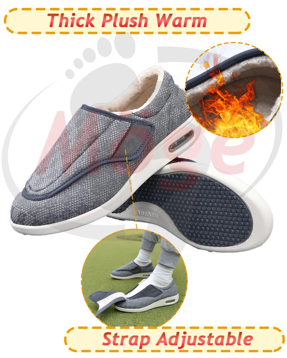 Scarpe Donna a Strappo, Lana Caldo Inverno Scarpe Ortopediche Uomo, Scarpe Diabetici Extra Larghe per Piedi Gonfi Scarpe da Passeggio Regolabili per La Neuropatia Dolorosa
