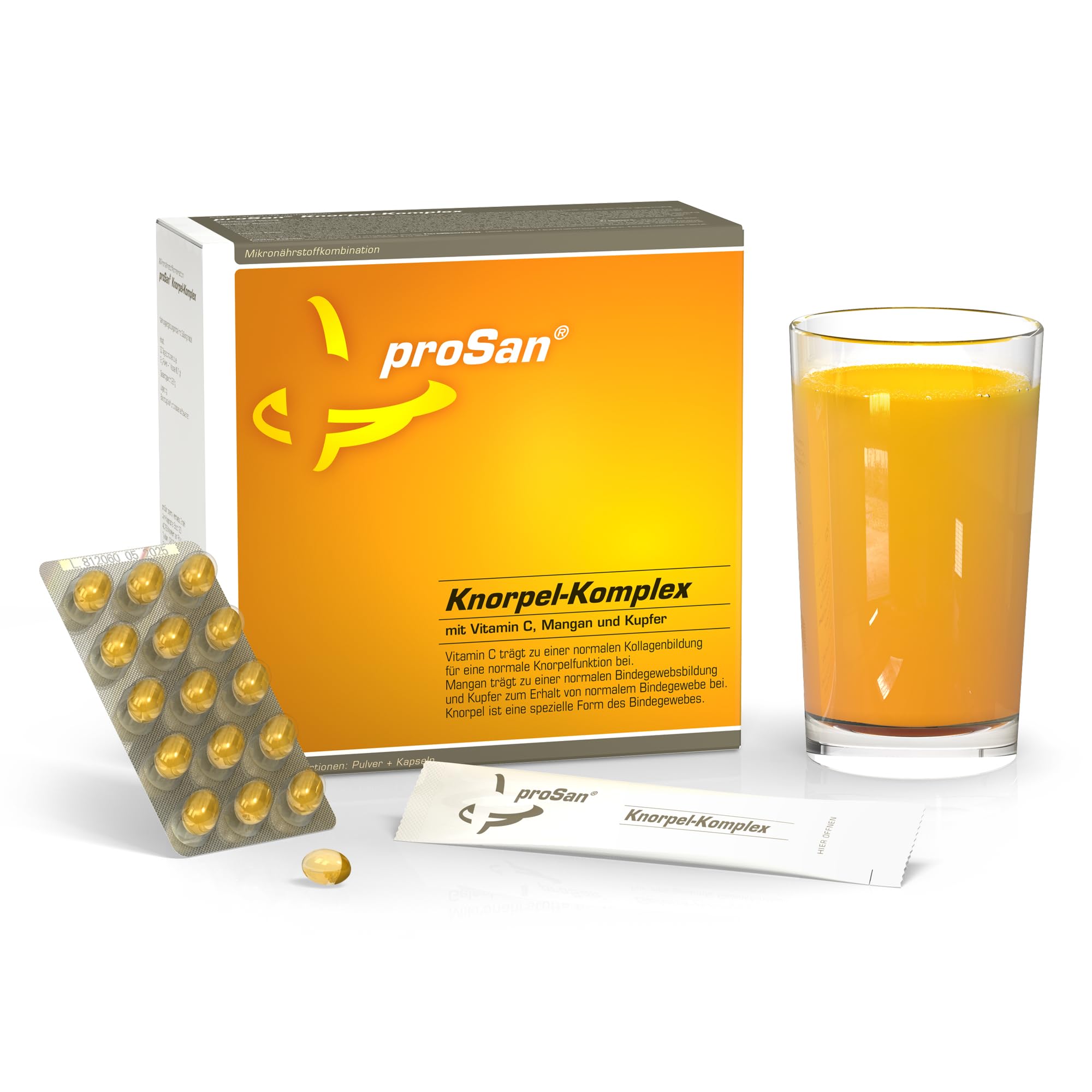 proSan Knorpel-Komplex (Monatspackung: 30 Sticks + 30 Kapseln) | mit Kollagen, Hyaluronsäure, Glucosamin & Chondroitin, in Deutschland hergestellt