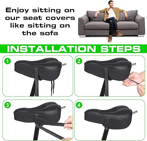 Vista 6 de Zacro Cojín de asiento de bicicleta, funda acolchada de gel para asiento de bicicleta para hombres y mujeres, cómodo, asiento de bicicleta