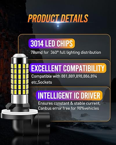 Miniatura 8 de LUYED, focos LED superbrillantes de 2 X 900 lúmenes, modelo 3014 78-EX Chipsets 881, para DRL or luces de niebla, color blanco