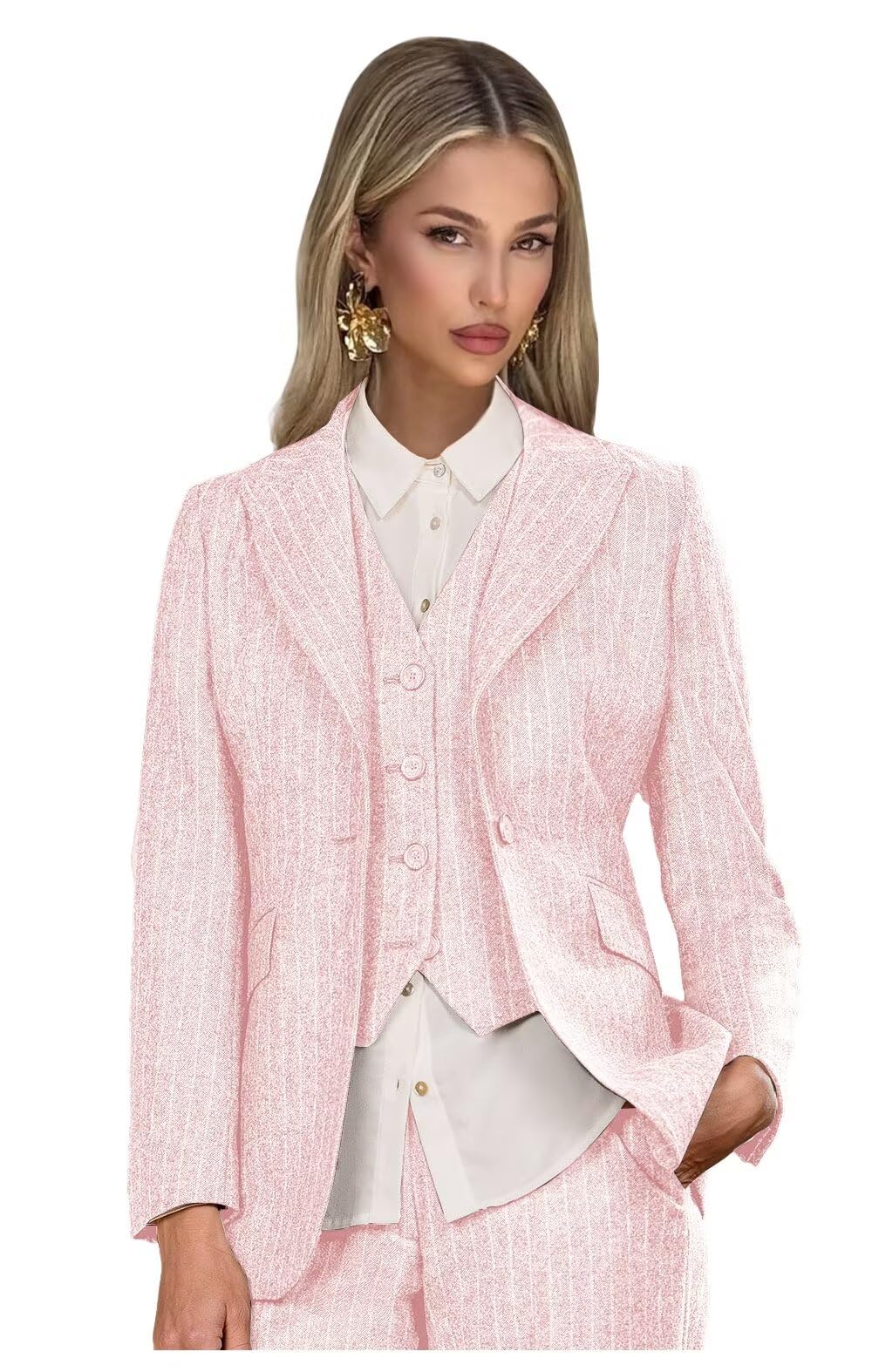 Winter Tweed Suits for Women Business Peak Lapel Striped Womens Suit 3 Piece Work Office Blazer Vest Pants