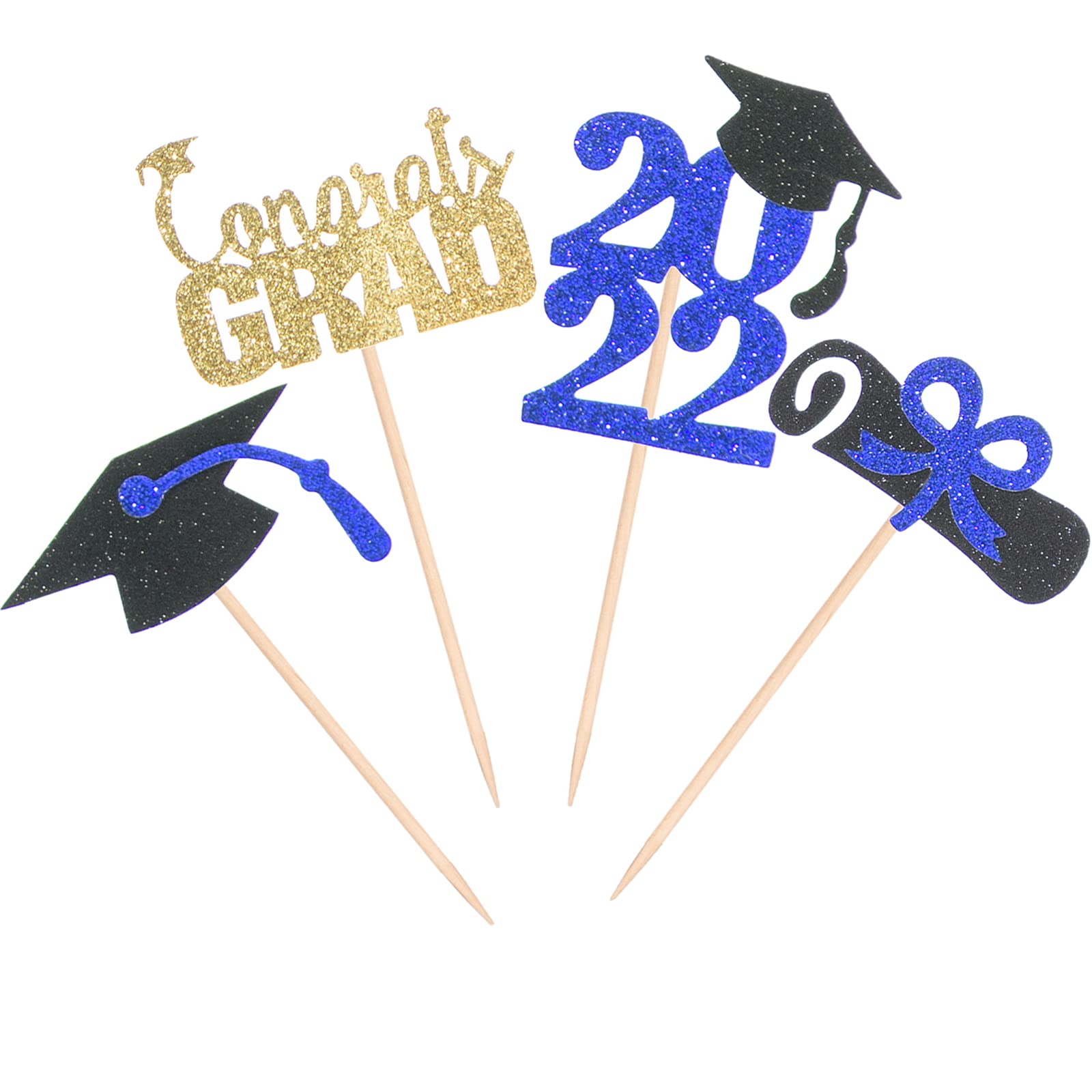 32-Pack Glitter 2022 Graduation Cupcake Toppers Blue, Graduation Party Picks for Cake Cupcake Food Decorations(blue)