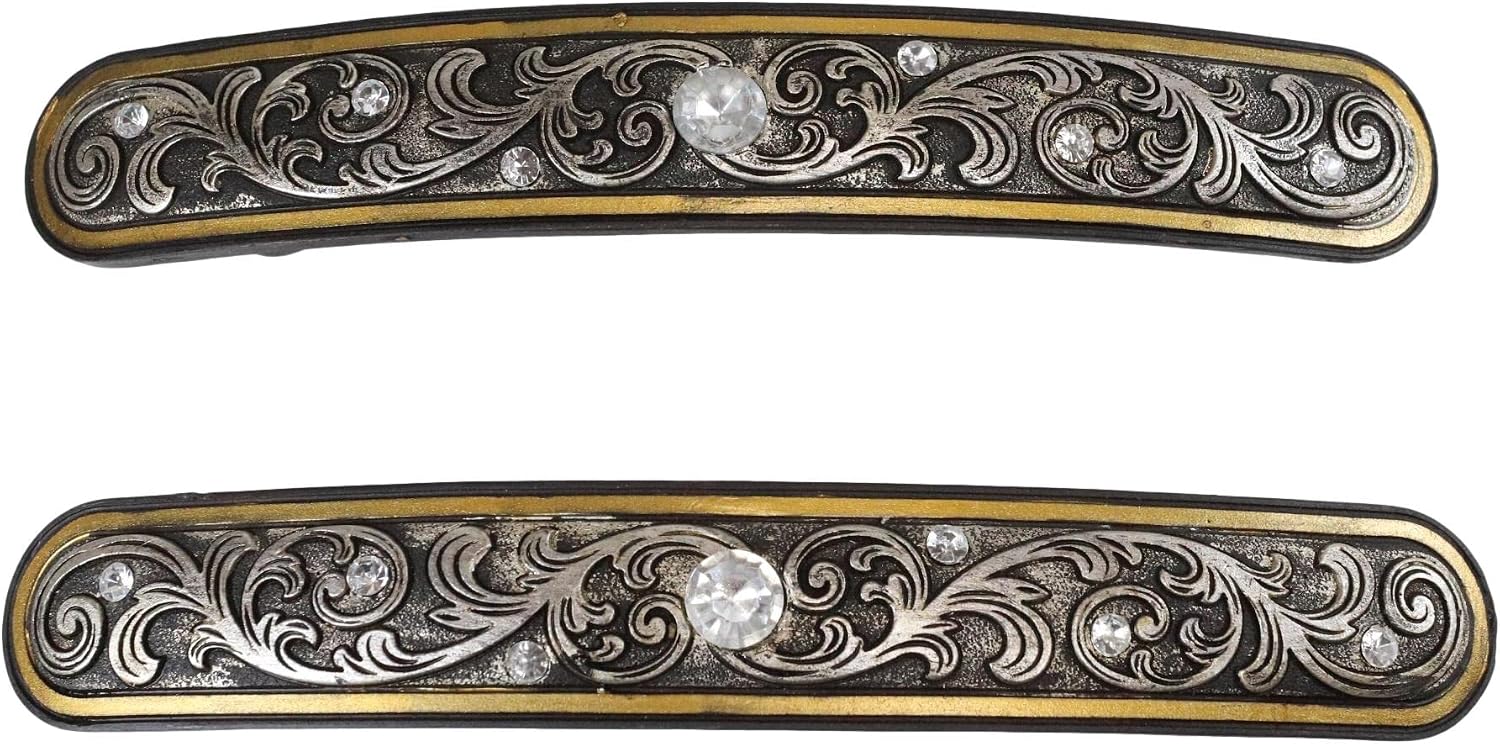 Ebros 9" Wide Set of 2 Large Rustic Western Cowboy Cowgirl Floral Scroll Filigree Lace Silver Crystal Bling Design Drawer Cabinet Furniture Bar Pull Knobs Hardware Accent (1)