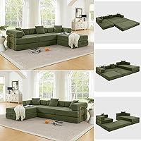 HANXIN 108" Modular Sectional Sofa Bed - Oversized Corduroy Convertible Futon Couch, Pull-Out Sleeper, No Assembly, Green