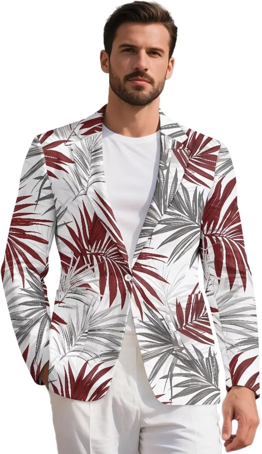 TOADDITDO Animals Pattern Blazers for Men Lightweight One Button Business Suit Jackets with 2 Pockets