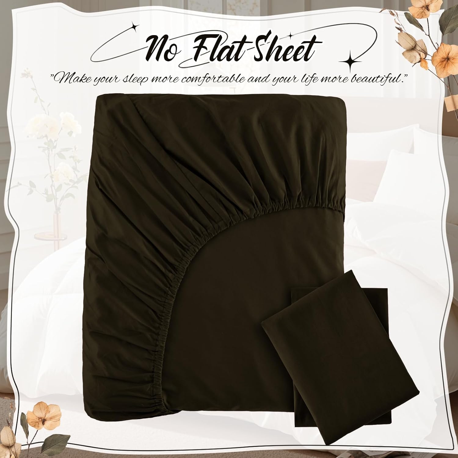 Homiest 3PCS Pure Cotton Fitted Sheet & Pillowcase Set, King Size, 400 Thread Count, Soft & Breathable, 15 Inch Deep Pocket, Luxury 5-Star Hotel Quality Cotton Sheets, Chocolate Brown
