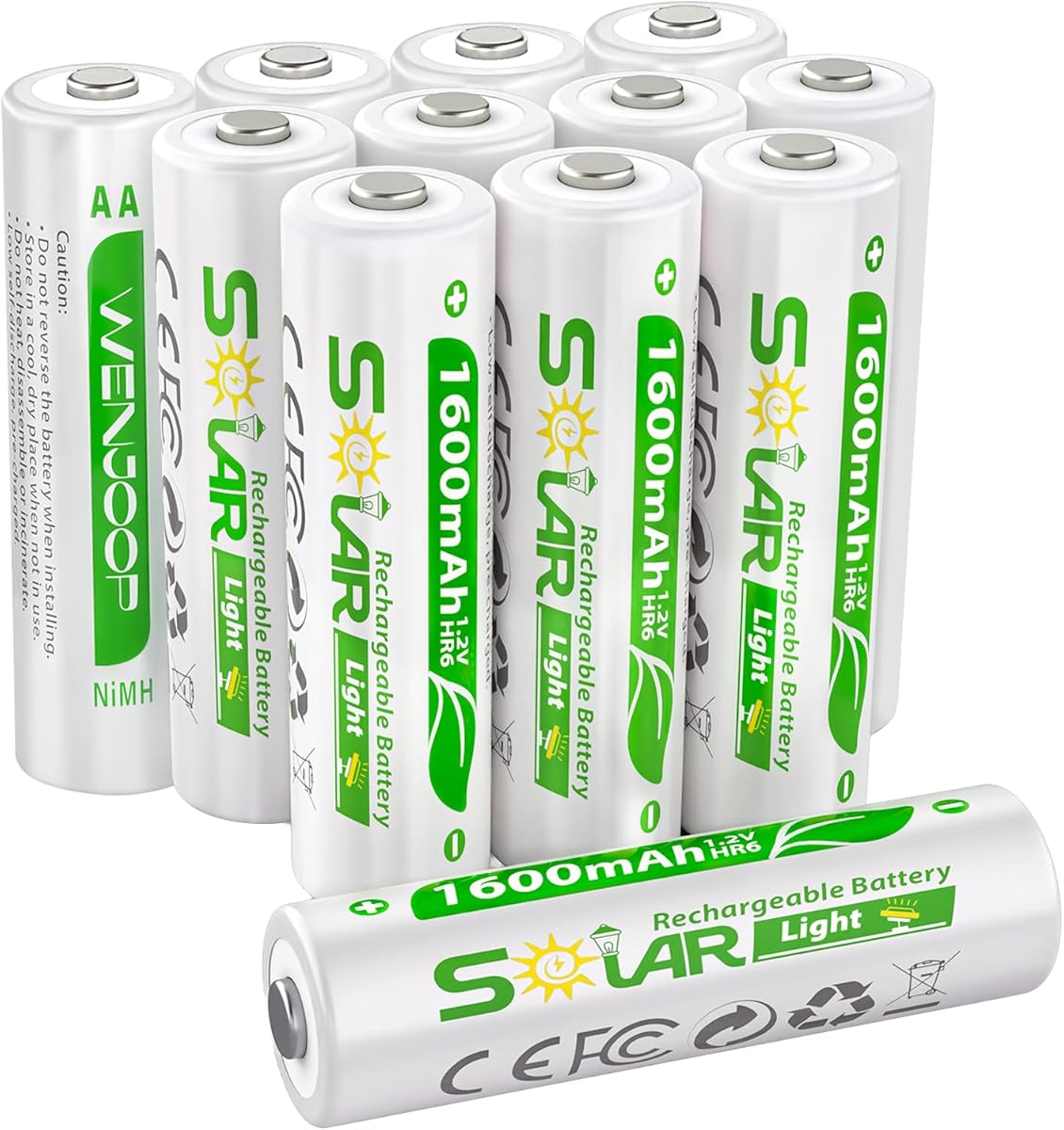 12 Pack AA Rechargeable Batteries for Solar Lights, NiMH 1.2V 1600mAh Precharged Low Self-Discharge, Replacement Batteries for Outdoor Garden Pathway Deck Fence String Lights