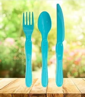 12 Piece Blue Plastic Camping Cutlery Set Reusable Picnic Tableware Ideal for Outdoor Dining