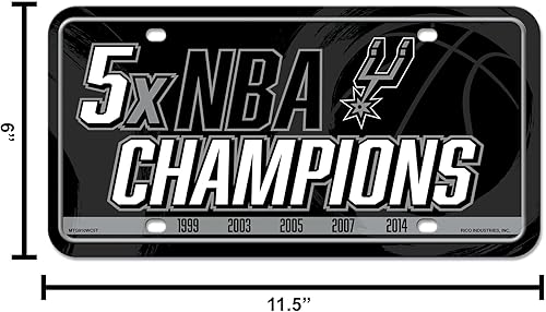 Miniatura 25 de Rico Industries Etiqueta de metal de baloncesto de la NBA de 6 x 12 pulgadas, ideal para camiones/coches/SUV