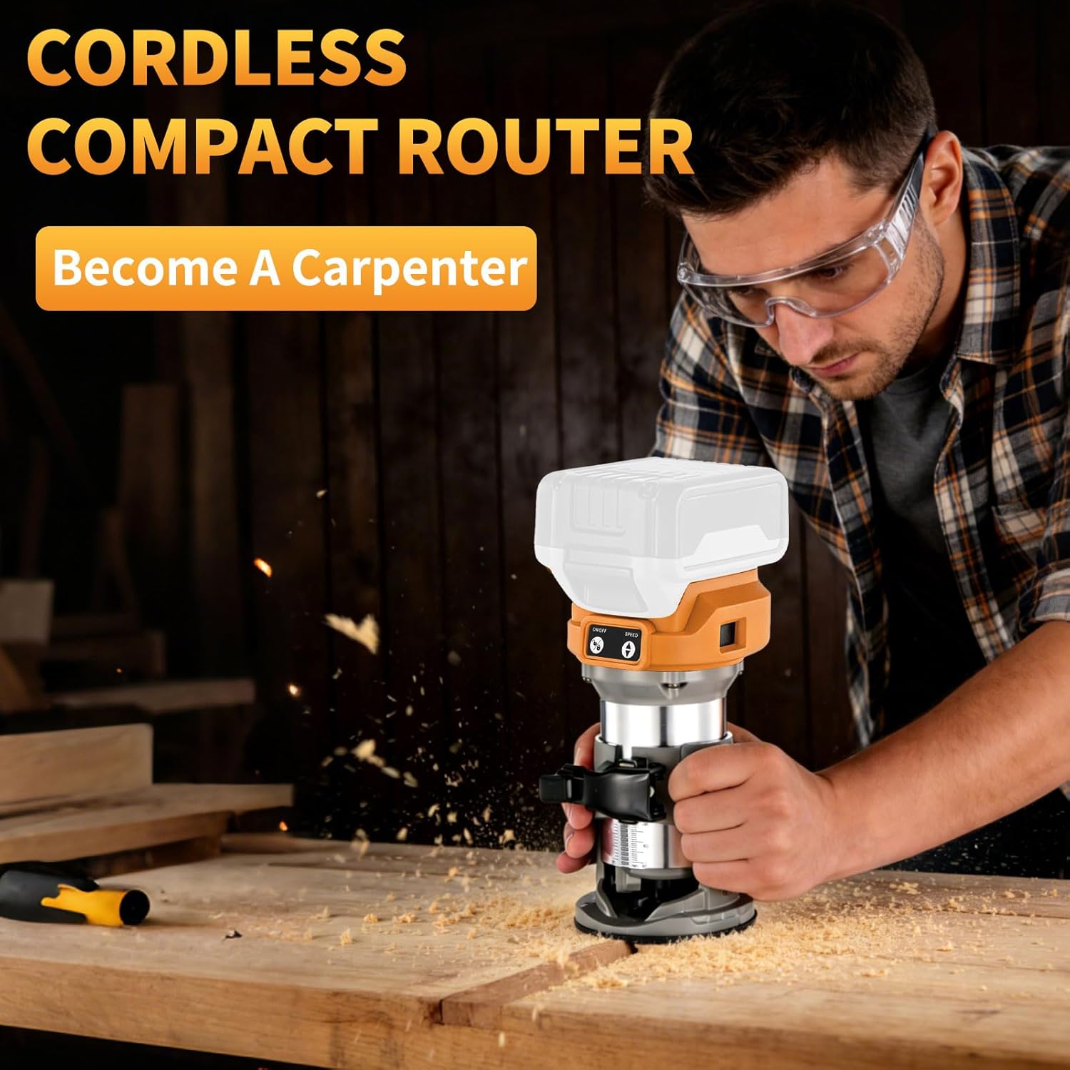 Cordless Brushless Router Compatible with DeWalt 20V Battery, 12000-30000 RPM Variable Speed, 1/4" Collet, Fixed Base Palm Router with 6-Piece Router