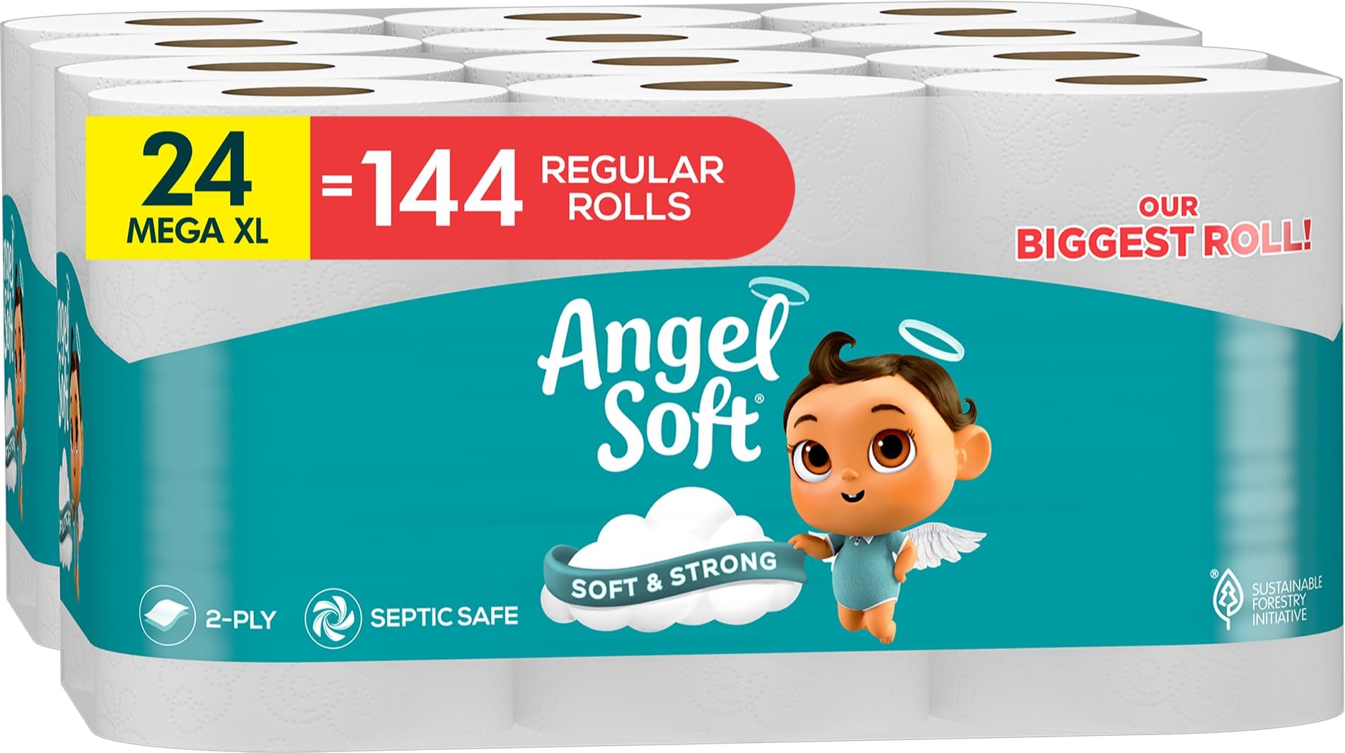 Angel Soft Toilet Paper/Toilet Tissue 24 Super Mega Rolls=144 Regular Rolls