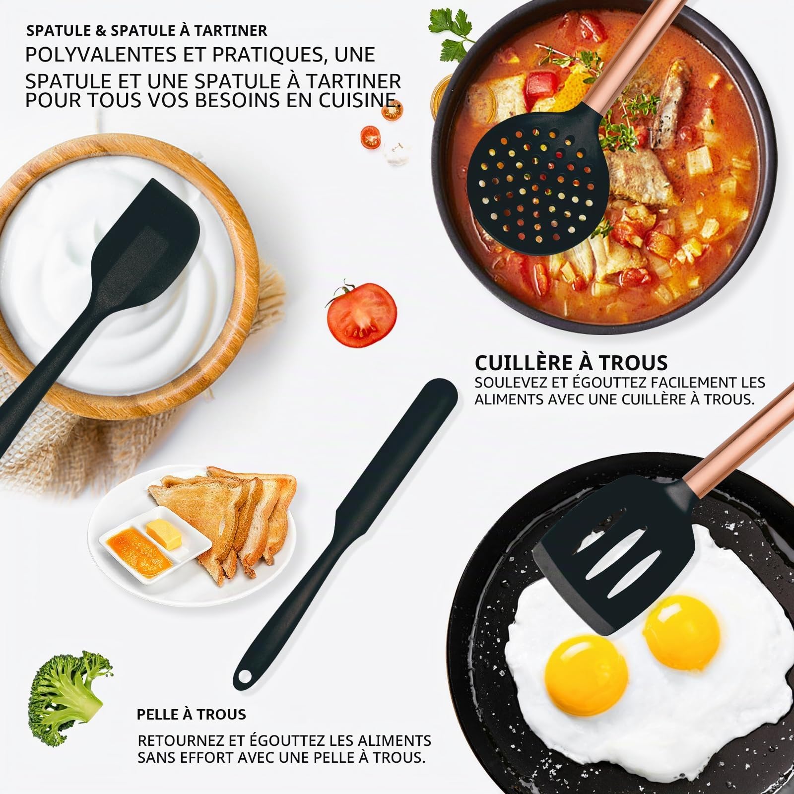 BBN Lot d'ustensiles de cuisine en silicone, 17 pièces, accessoires de cuisine en silicone or rose, antiadhésifs résistants à la chaleur, utilisation pour la cuisine