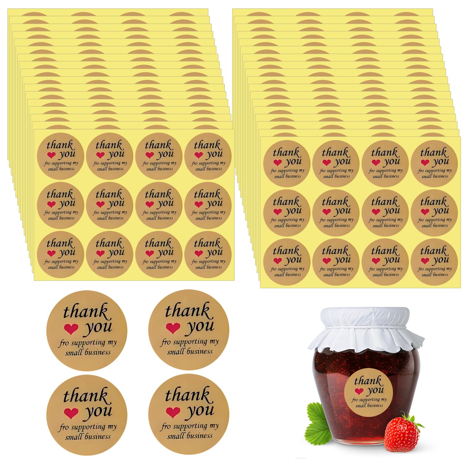 Kraft Stickers (420 Pieces), 38 mm Self Adhesive Jam Labels, 1 Sheet with 12 Labels, 35 Sheets, for Jars, Envelopes, Gifts, Wedding, Birthday, Thanksgiving, Party DIY，T3